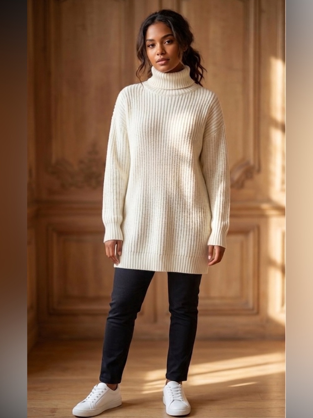 Bishop + Young Longline Cream Turtleneck Sweater Or Dress